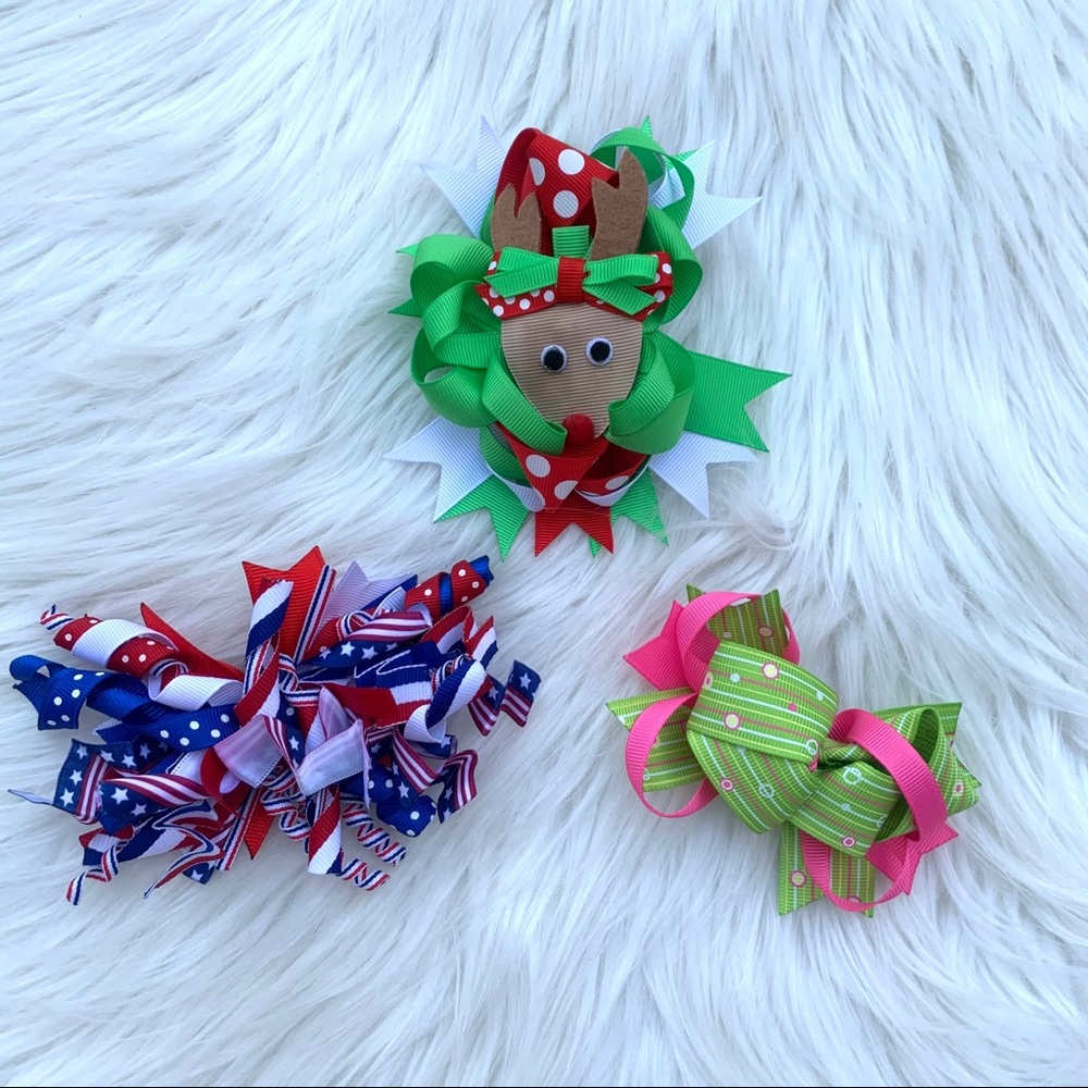 Holiday Bundle of 3 Hair Bow Clips Toddler Girl OS